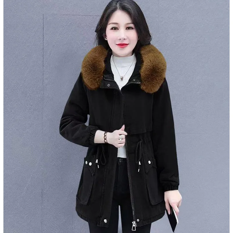 Autumn Winter Female Cotton Padded Coat 2024 New Ladies Medium Long Styles Lamb Wool Outwear Women Large Size 6XL Parka Jacket