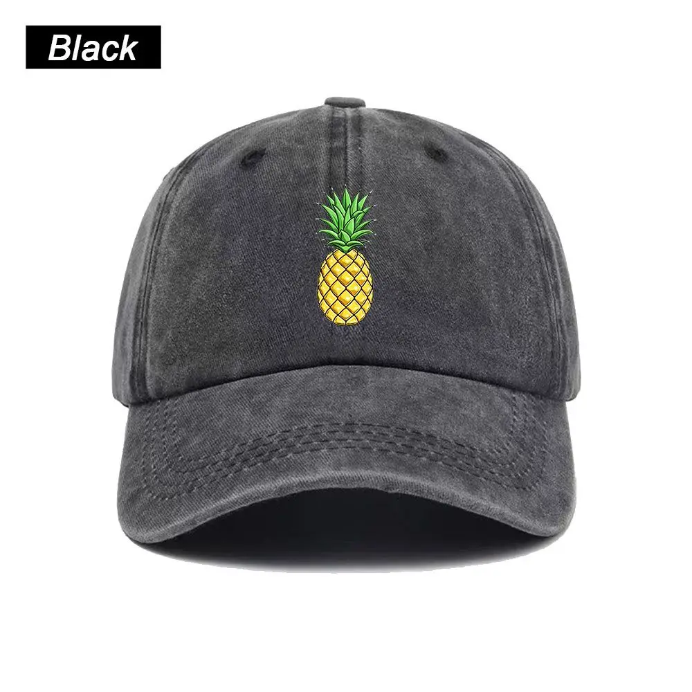 Vintage Washed Baseball Cap Pineapple Print Graphic Unisex Streetwear Casual Trucker Style Summer Cotton Sun Hat