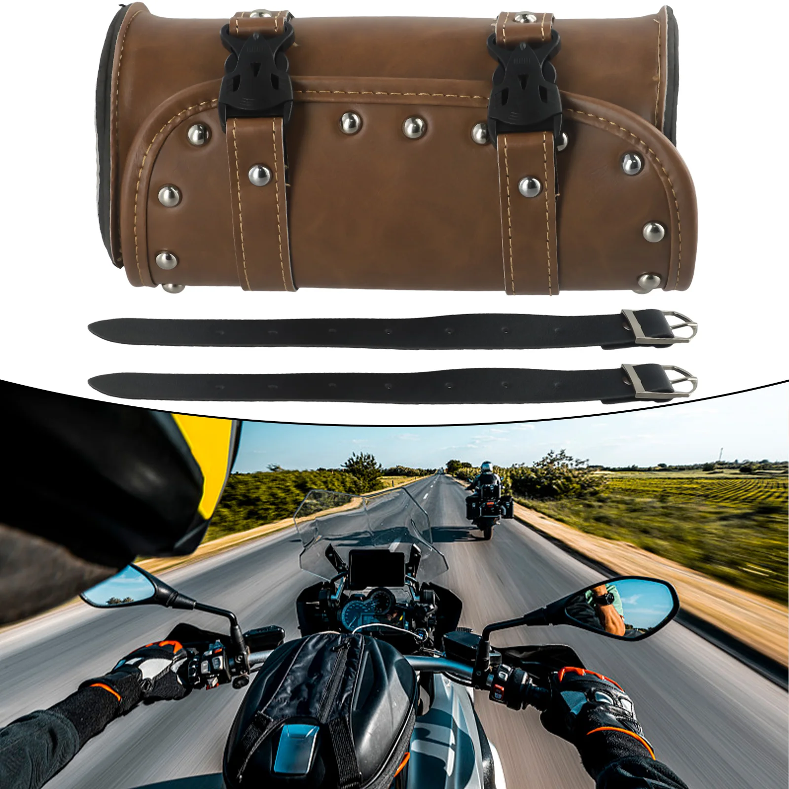 

Bar Motorcycle Bag Saddlebag Front Accessories Part Handlebar Polyurethane Leather Tool 21*10.3cm Mounting Straps