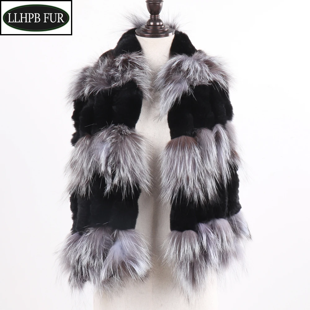 

New Winter Lady Quality 100% Genuine Silver Fox Fur Scarf Natural Warm Rex Rabbit Fur Muffler Women Fashion Real Fur Scarves