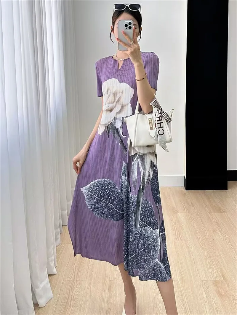 

Длинные платья Вечерние платья Плиссированное летнее платье 2025 новый дизайн Sense Fashion Print Тонкая свободная длинная юбка Платье для молодой мамы