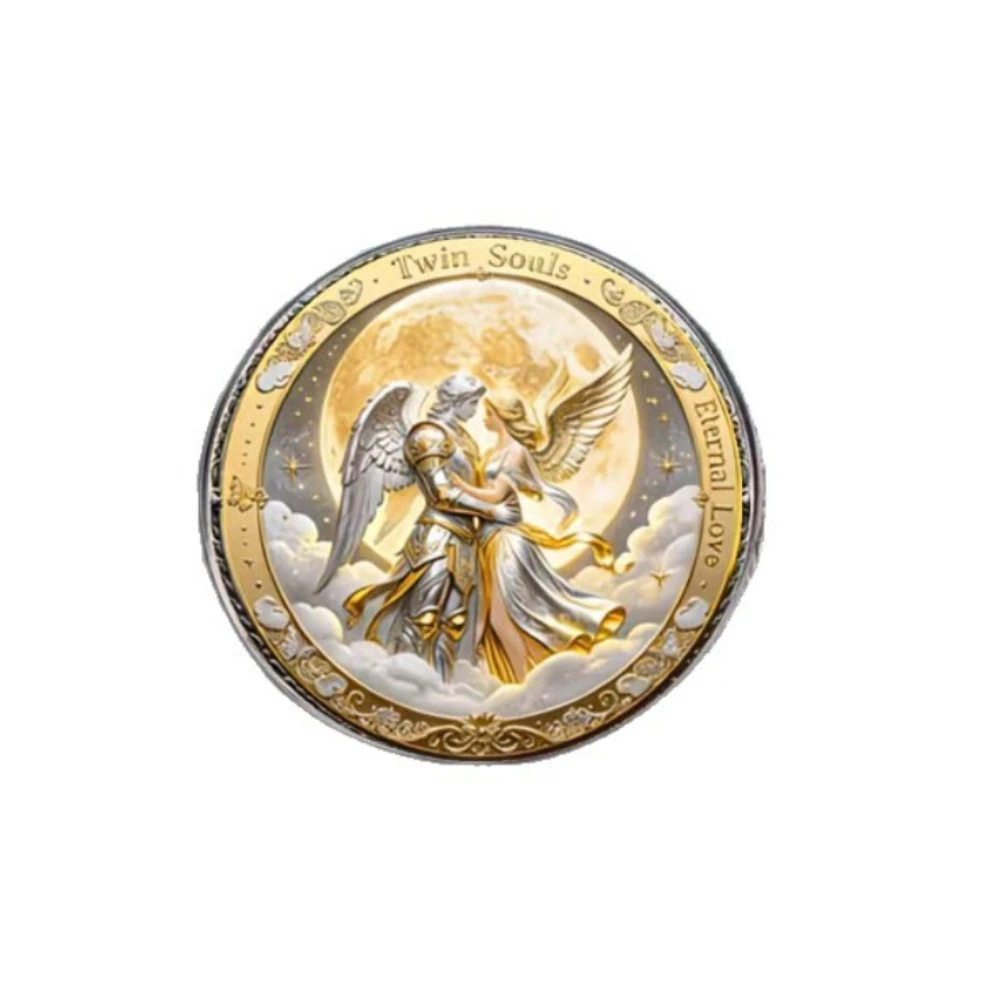Flat Stainless Steel Glass Brooch Angel Love Style Lapel Badge Couple Gift