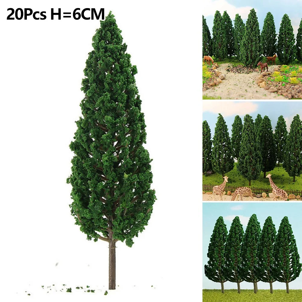 20Pcs 6cm Plastic Tower Shaped Trees Model Train Railway Railroad Scenery Landscape For Doll House Decoration Pine Trees Scenery