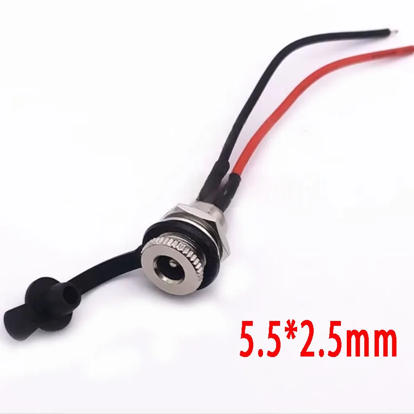 5.5 x 2.1mm 5.5 x 2.5mm DC Power Socket Threaded Female Connector Adapter With 10AWG Cable Wires 10CM