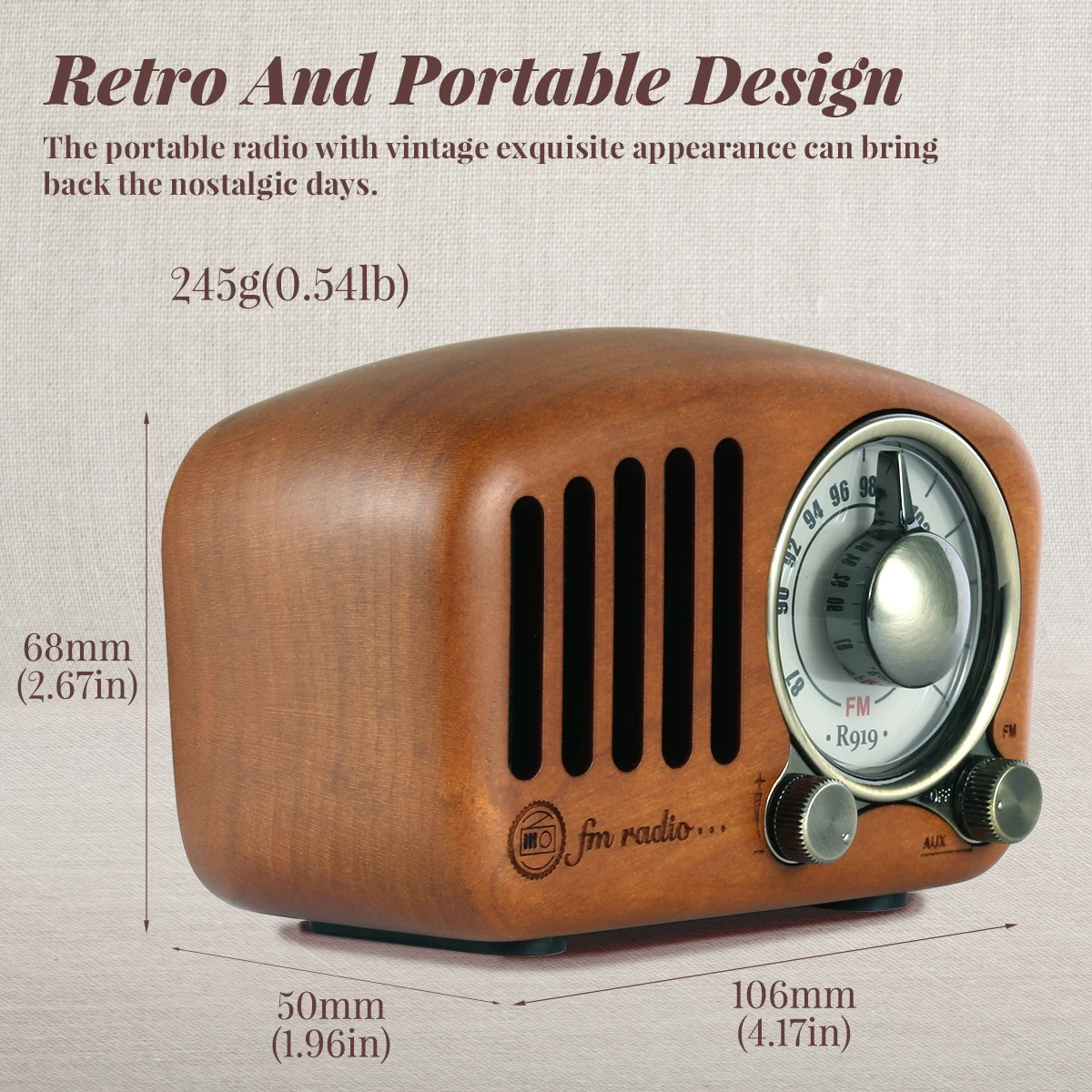 PRUNUS J-919 Vintage Mini Radio Retro stary klasyczny głośnik przenośne Radio FM Bluetooth drewniane Radio z funkcją AUX/SD MP3