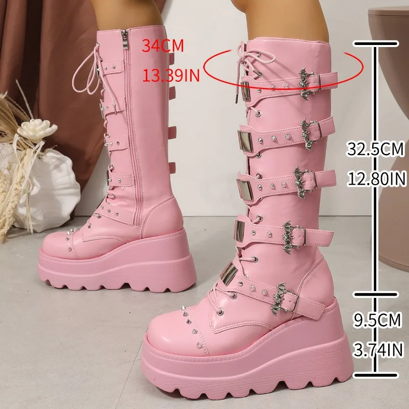 Punk Gothic Platform Combat Boots for Women Men, Lace-Up Black Motorcycle Ankle Boots Chunky Sole, Halloween Cosplay Streetwear