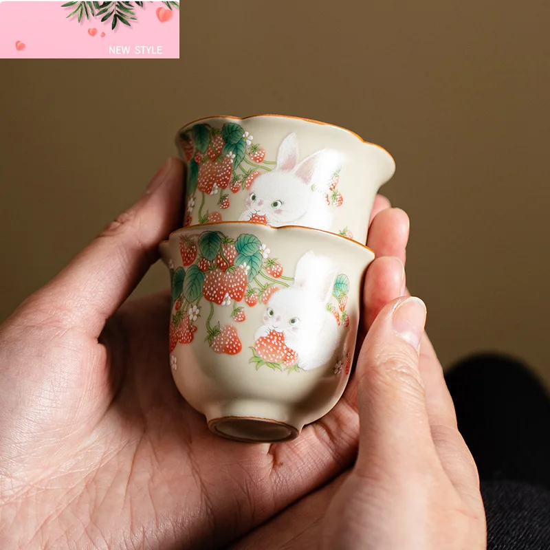 

2 шт./компл. Ретро кремовая фарфоровая чайная чашка Ru Kiln с милым котом и керамическими чашками для чая Pet Flower Mouth Master Cup Кружки для кунг-фу Чайные чашки 55 мл