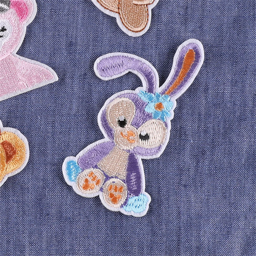 Cute Disney StellaLou Bunny Bear ShellieMay Series Iron on Embroidered Patches For Sew Clothes Jeans Ironing Cartoon Applique