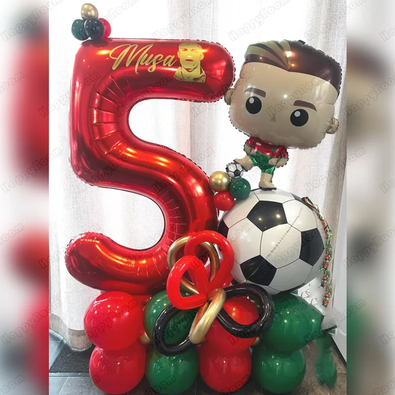46pcs Cartoon Cr7 Soccer Birthday Digital Foil Balloons Football Birthday Aluminum Film Balloons Set Baby Shower Supplie