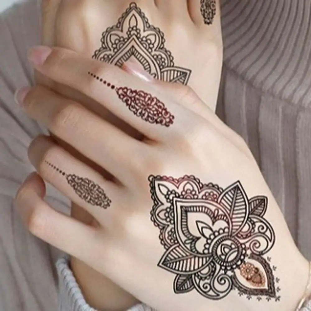 Black Mehndi Stickers Henna Tattoo Stickers Legs Arm Wedding Tool Temporary Tattoo India Flower Lace Fake Tattoo