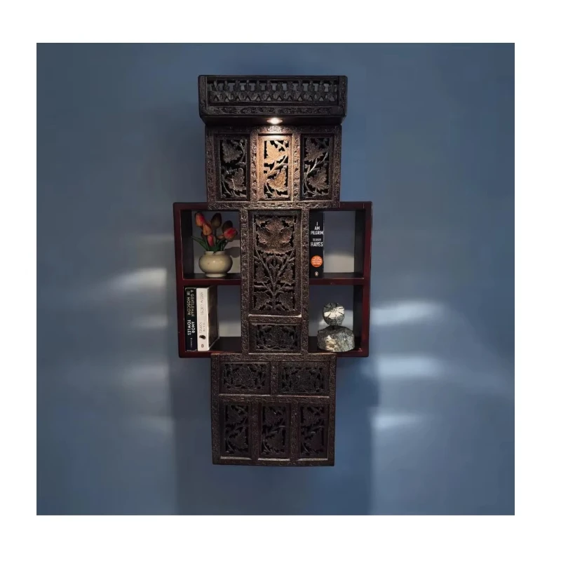 

Wooden wall-mounted bookshelf cabinet floating storage compartment home office