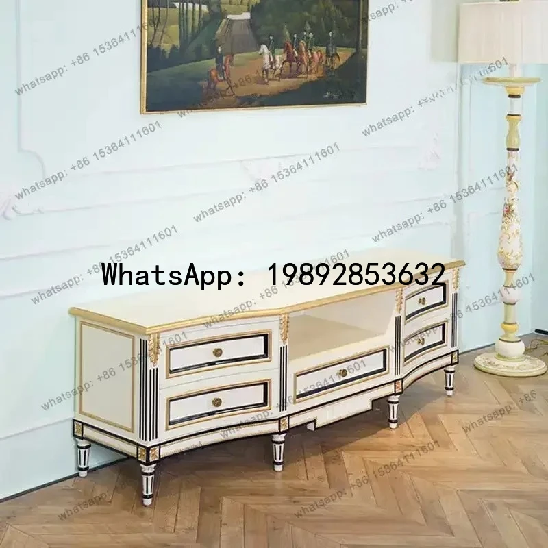 HH French Light Luxury Court Solid Wood Carving Flower TV Cabinet European Neoclassical Living