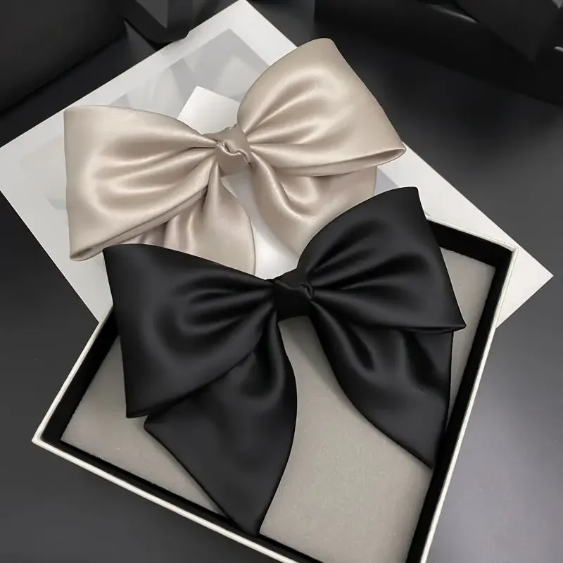 Cloth Satin Bow Hairpin Style Female Korean Net Celebrity Hairpin Horizontal Clip Ponytail Clips Temperament Hair Accessories