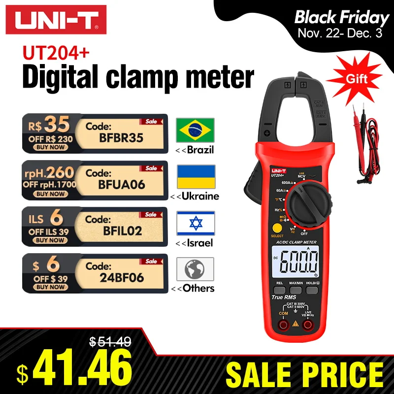 UNI T UNI-T UT202A+ UT204+ Digital AC DC Voltage Clamp Meter Multimeter True RMS 400-600A Auto Range Voltmeter Resistance Test