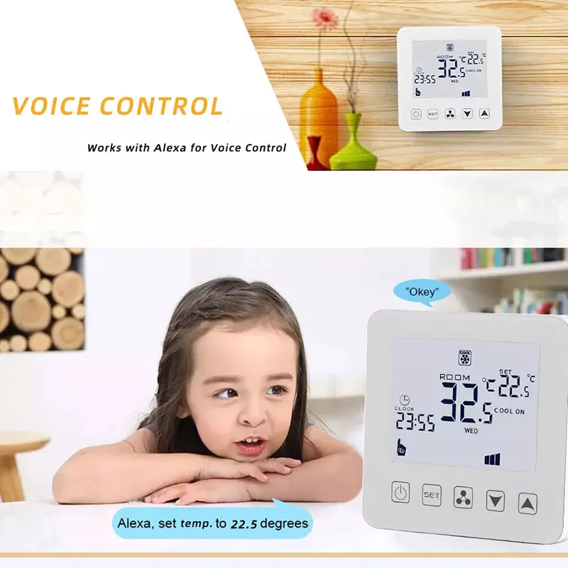 Wi-Fi Tuya Temperature Heating Thermostat Controller WiFi 2 Cables Fan Coin Unit Central Air Con Tuya Oficial Store Smart Home