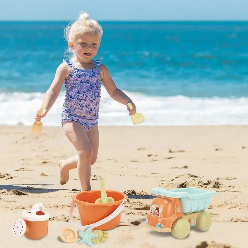 Travel Sand Toys Kids Sand Toys With Car Design 9pcs Beach Sand Toys Sand Shovel For Kids Bucket For Kids Sand Toys Colorful For