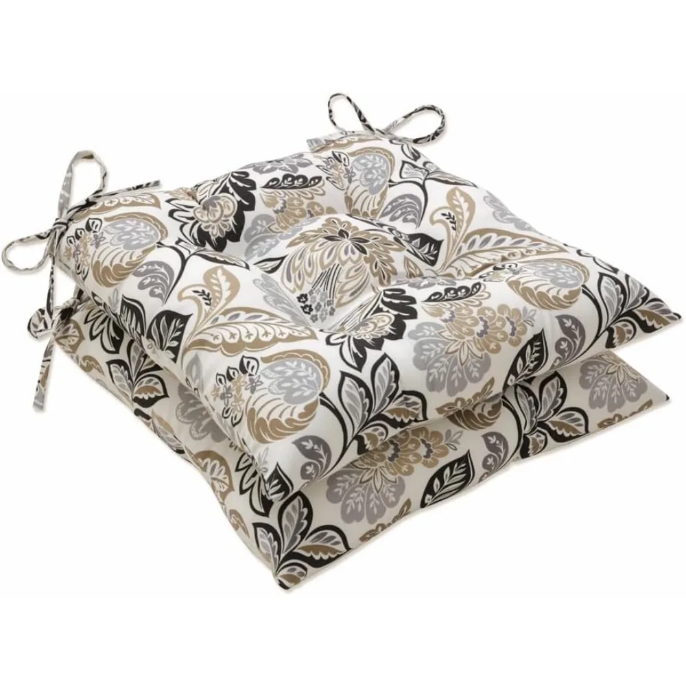 

Подушка сиденья для внутреннего и наружного стула с цветочным принтом и завязками, тафтингом, устойчивая к атмосферным воздействиям и выцветанию, 18,5 x 19, черный/Tan Dai