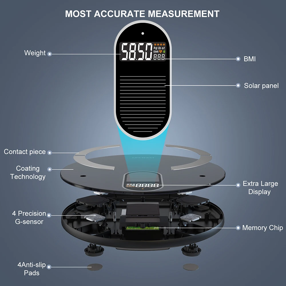 Bluetooth Body Fat Scale Body Scales Smart Wireless Digital Bathroom Weight Scale Body Composition Analyzer Weighing Scale Solar