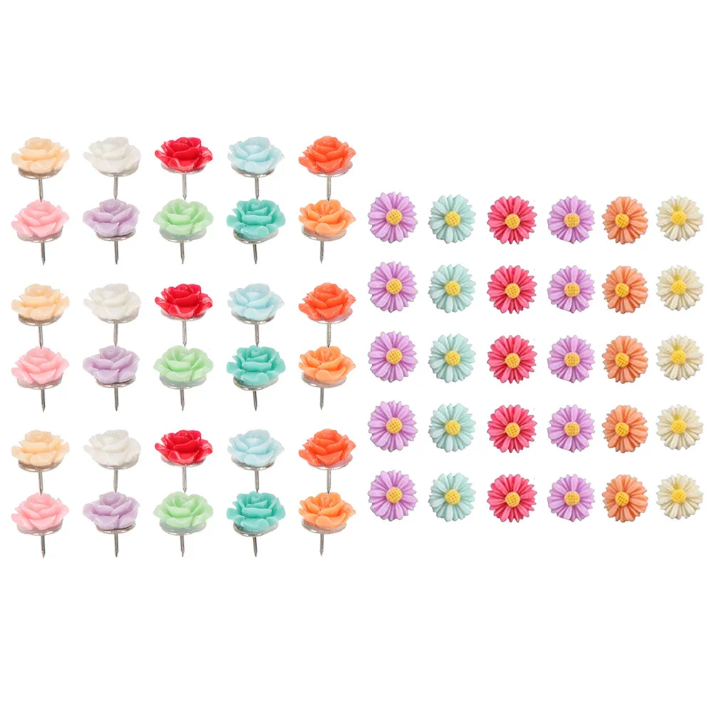 

60pcs Flower Push Pins Resin Thumbtacks For Bulletin Board Cork Board Decorative Tacks Map Photo Wall Office Home School Party