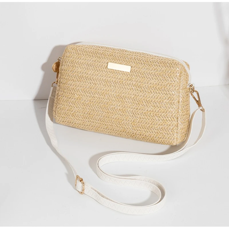 

Solid Color Bag Women Woven Shoulder Bag Messenger Bag Fashion Straw Beach Bag Purses and Handbags Bolsa De Paja Drop Shipping