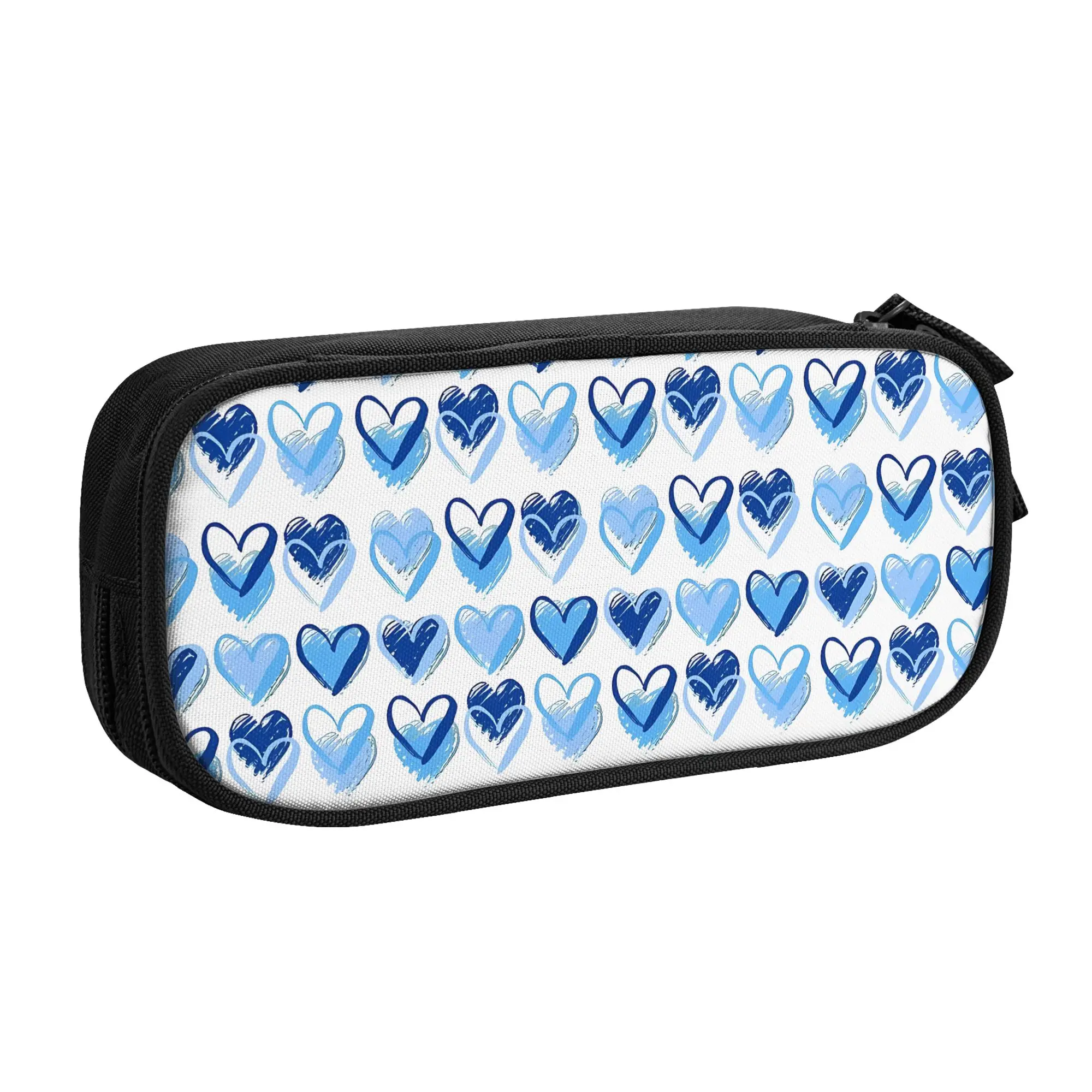 1 piece Stylish Blue Hearts Pencil Case Teen Pen Bag Back To School Office Stationery Bag