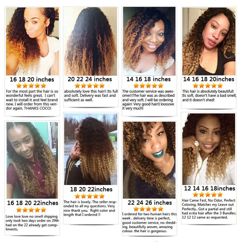 Bundles brésiliens de cheveux humains afro bouclés, tissage ombré, extensions de cheveux humains Remy colorés, faisceaux de 1/3/4