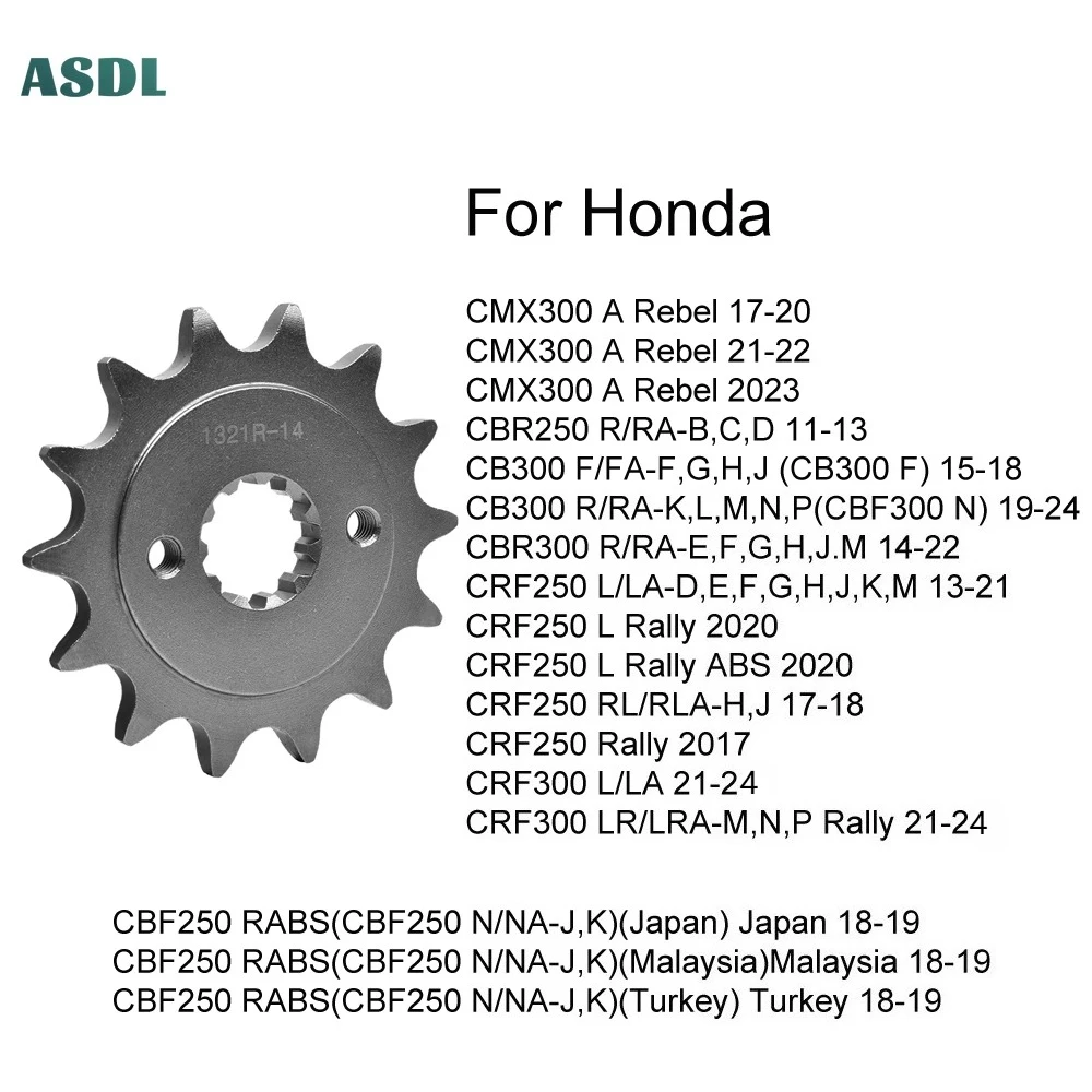 

520 14T Motorcycle Front Sprocket Gear Chain Wheel Cam For Honda CBF250 RABS CB300 CBR300 CMX300 A Rebel 2017-2023 CRF250 CRF300