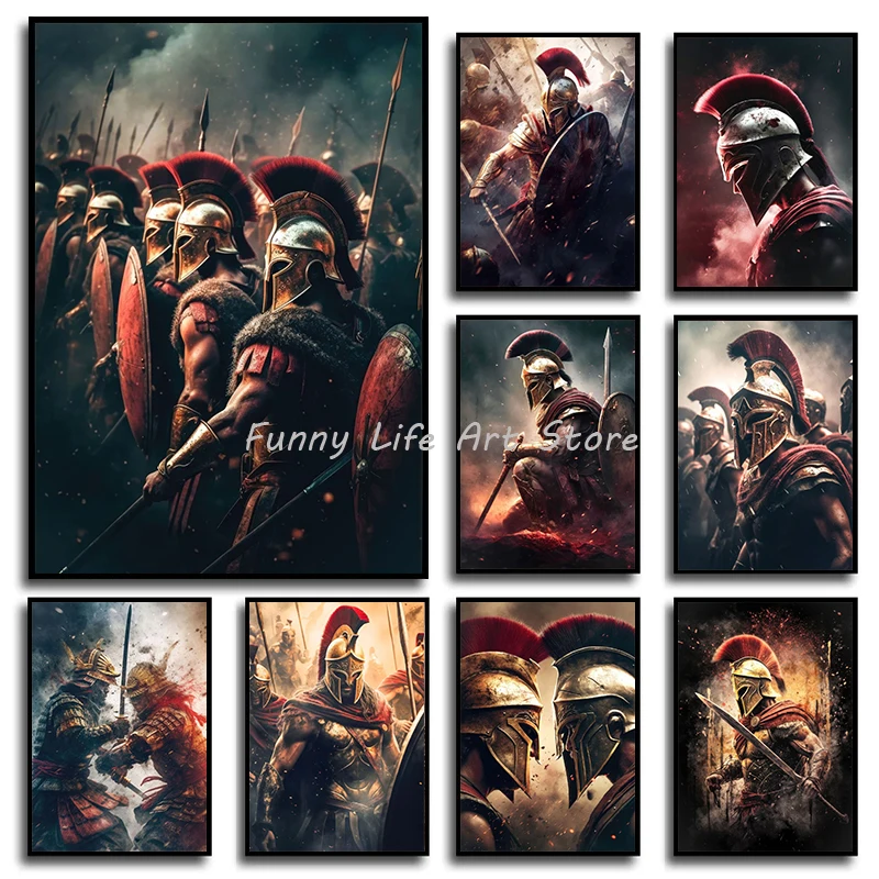 Sparta 300 Warriors Movie Ancient Greek Warrior Posters and Prints Canvas Printing Wall Art Picture for Living Room Home Decor