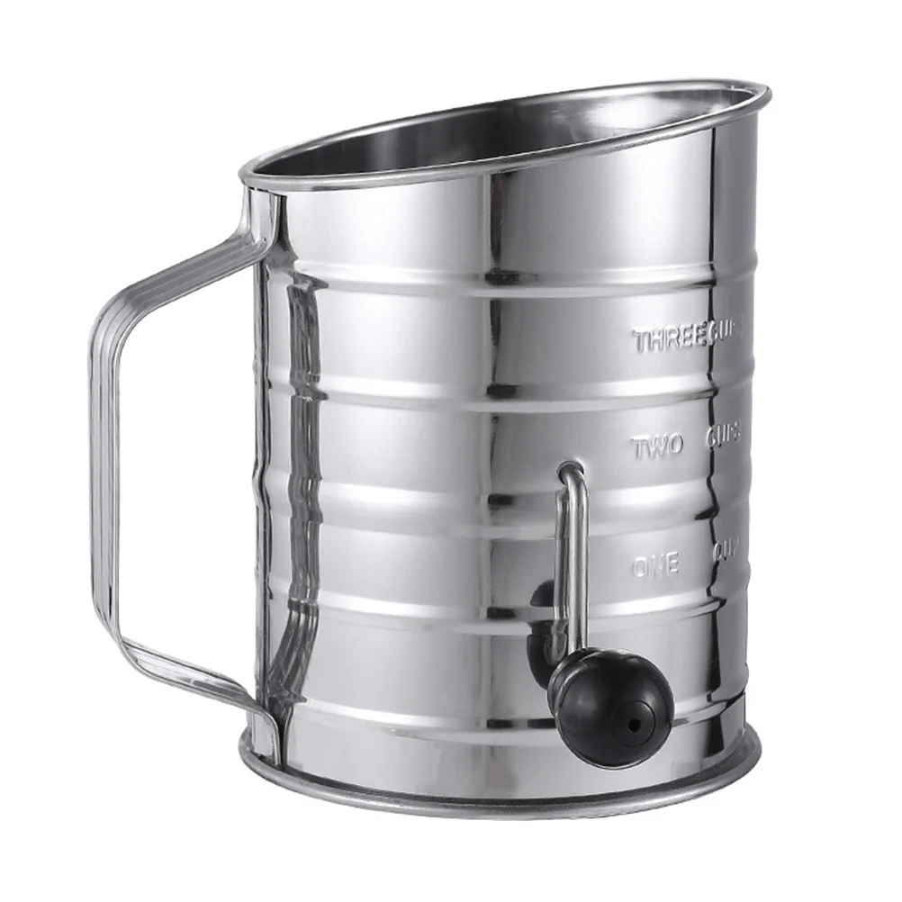 

Stainless Steel Hand Crank Flour Sifter Accurate Scale Baking Powdered Sugar Cocoa Sieve Professional Manual Baking Sieve