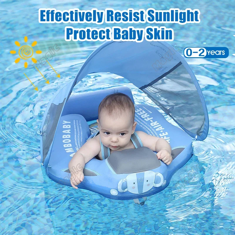 Baby Buoy Lying Swimming Ring with Canopy Solid Liner Kid Pool Natation Ring Non-inflatable Buoy Swimming Pool Accessories Toys