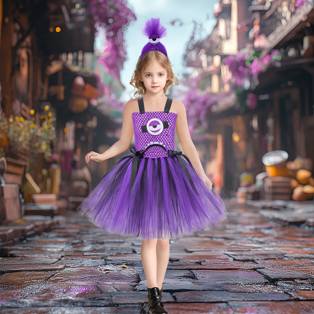 Halloween Purple Tutu Dress for Girls New Kids Mesh Skirt Tulle Holiday Stage Performance Outdoor Daily Casual Fashion Outfit