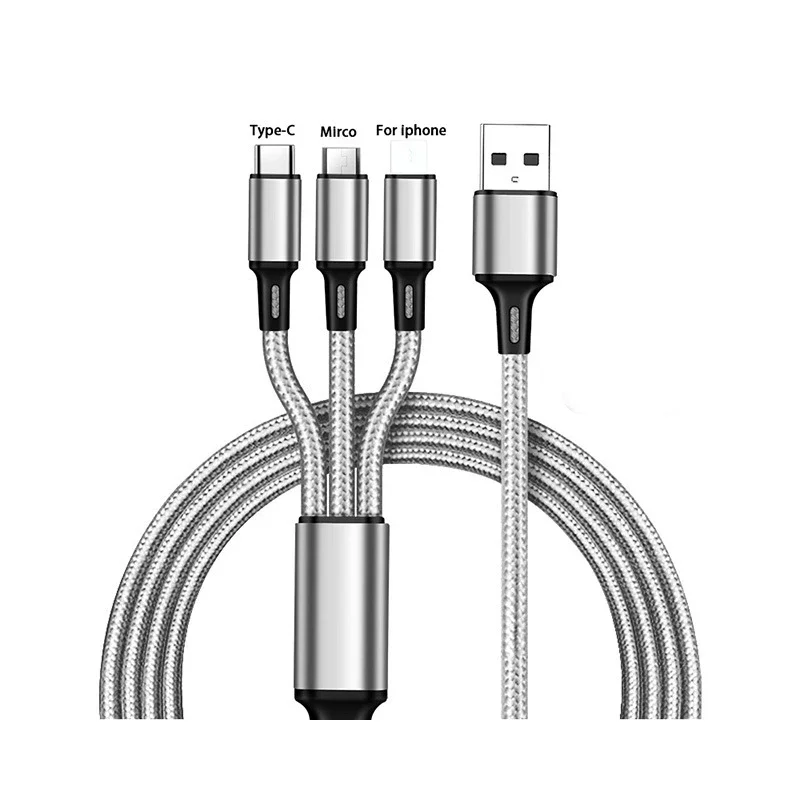 

Weaving One to Three Data Cables Usb Port Multiple 3In1 Micro USB Type C Charger Cable For Ios/Android/Type-C USB Charging Cable