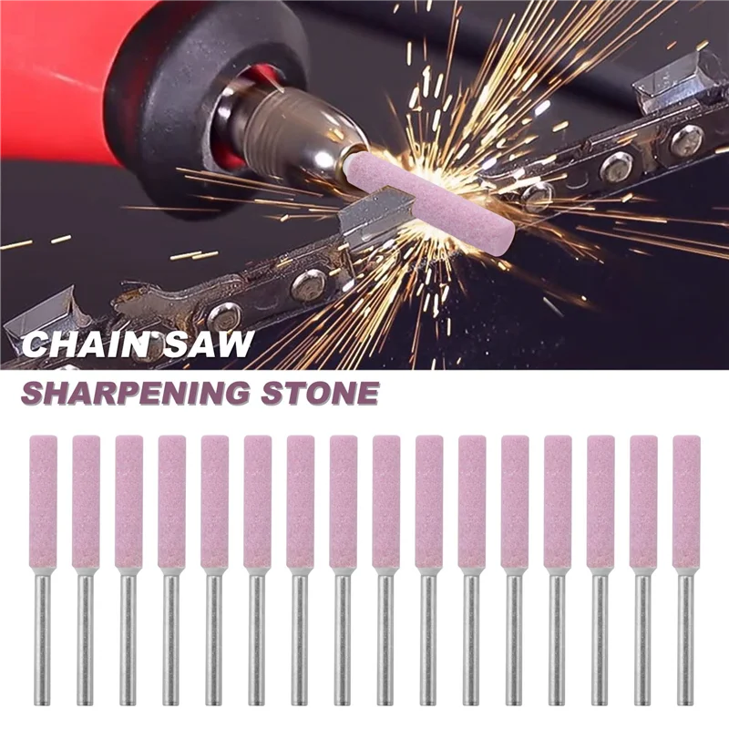 AC88-16Pcs Chainsaw Sharpener Grinding Stones 4.8Mm Sharpening Tool Stones Burr Chain Saw Grindstone File Replacement Tools