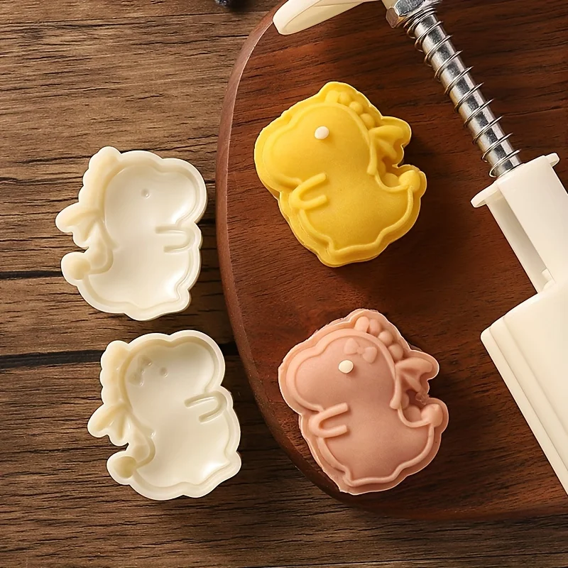 Cute Dinosaur Shape Pastry Mold,Including 1 Mold And 2 Stamps,DIY Hand Press Moon Cake Stamps,Mung Bean Cake,Cookie,Cake Mold