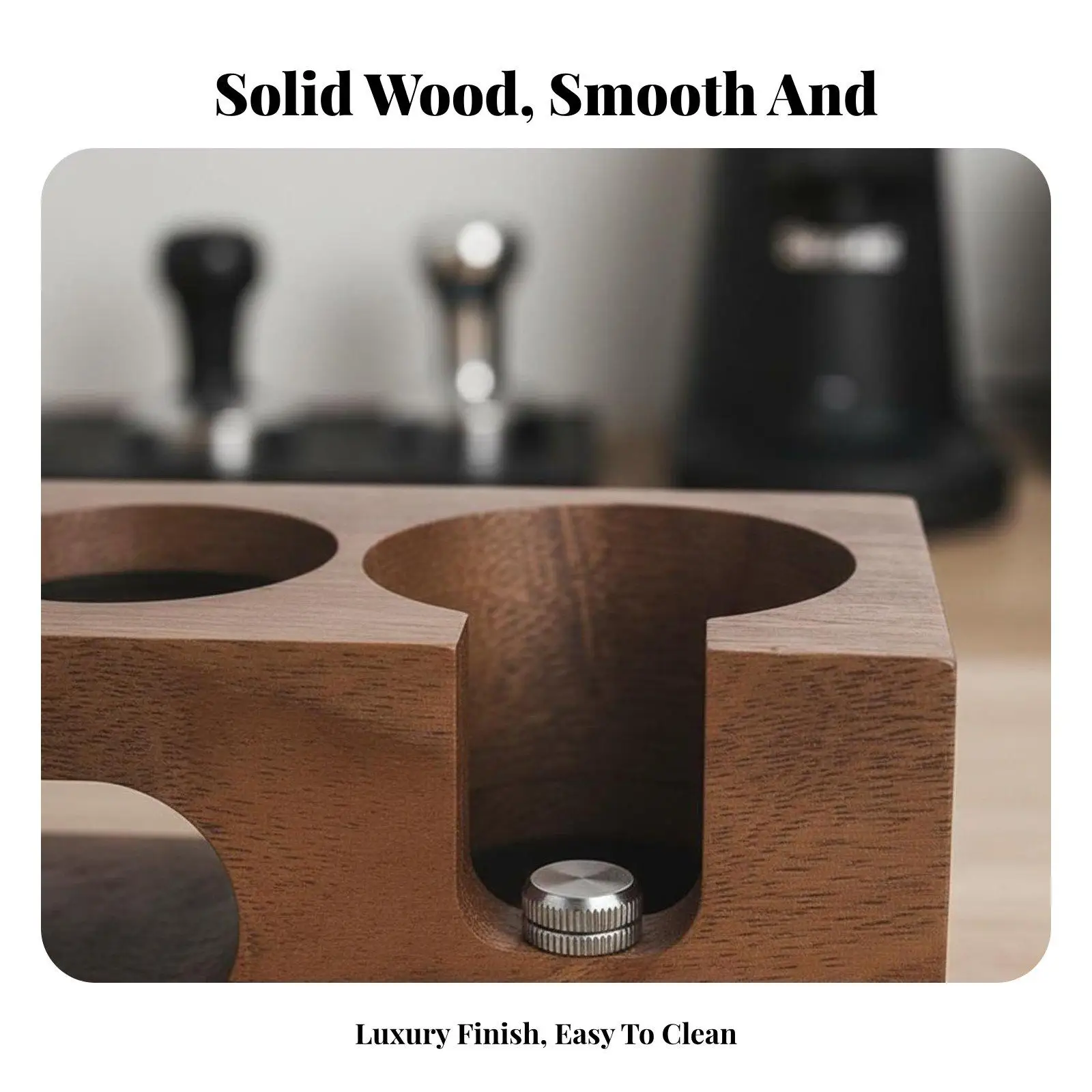 Adjustable Espresso Tamper Holder Base Made of Beech Wood for Portafilter and Coffee Distributor Organizing