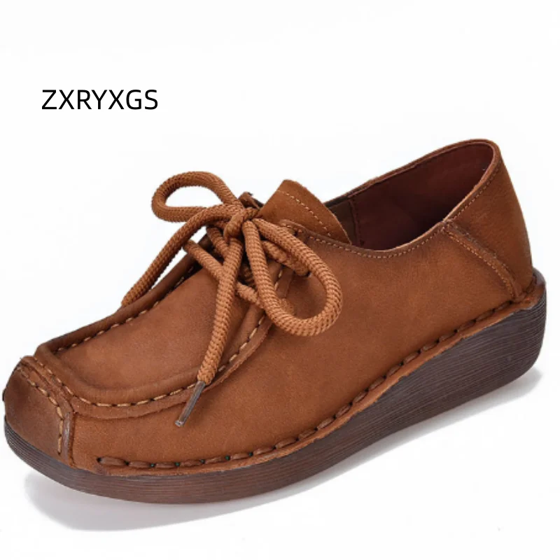 

ZXRYXGS Туфли премиум-класса из натуральной кожи с перекрестными ремешками, туфли на танкетке и среднем каблуке, новинка 2025 года, темпераментная элегантная женская модная обувь с квадратным носком