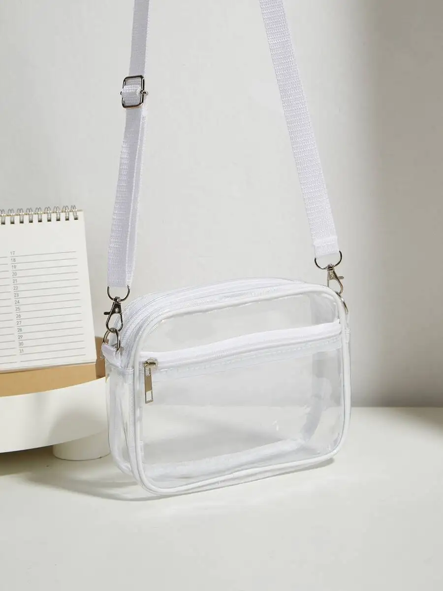 

Clear PVC Mini Square Crossbody Bag With Adjustable Strap For Concerts Stadiums Festivals