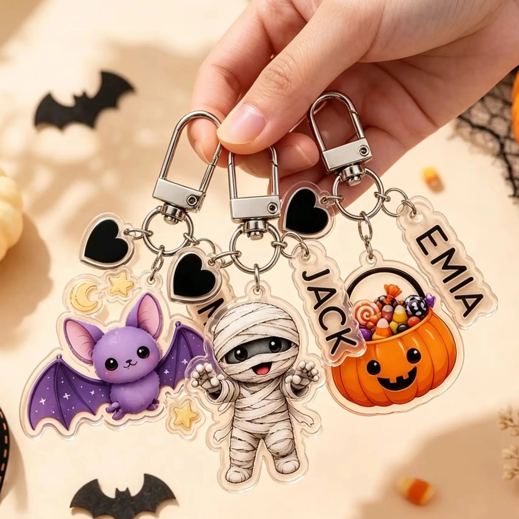 Personalized Custom Name Halloween Acrylic Keychain Personalized Cute Fashion Key Ring Kids Halloween Gift Bag Charm