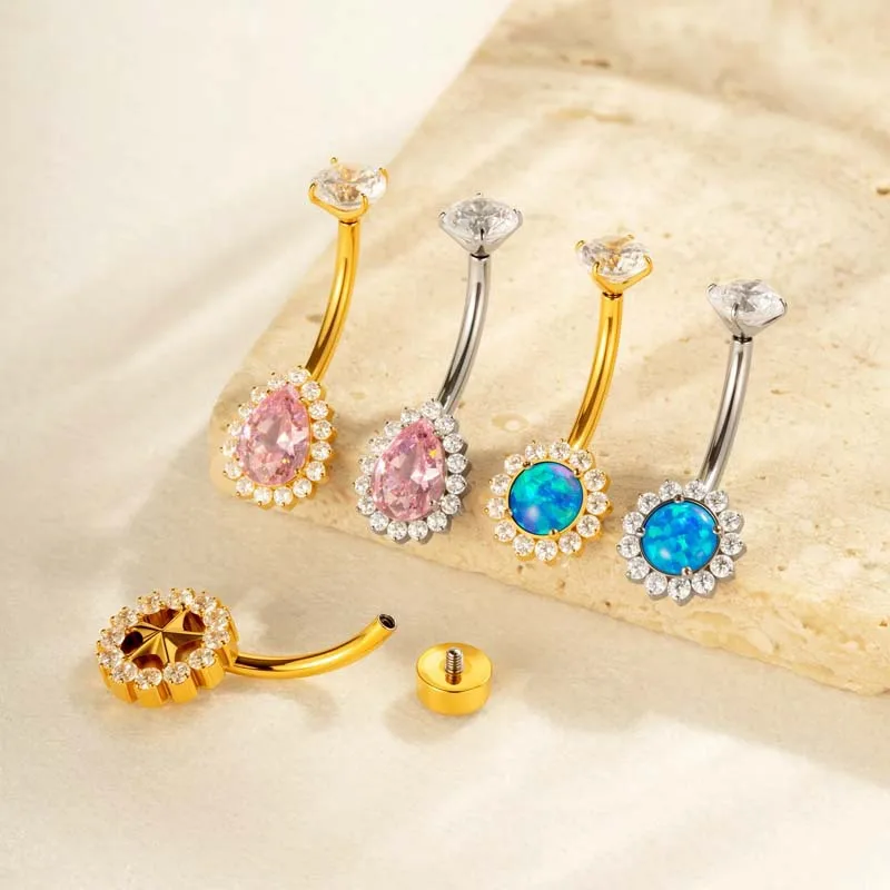 1PC G23 Titanium Piercing Belly Button Ring Internal Thread Navel Ring Zircon Butterfly Flower Barbell Ombligo Piercing Jewelry