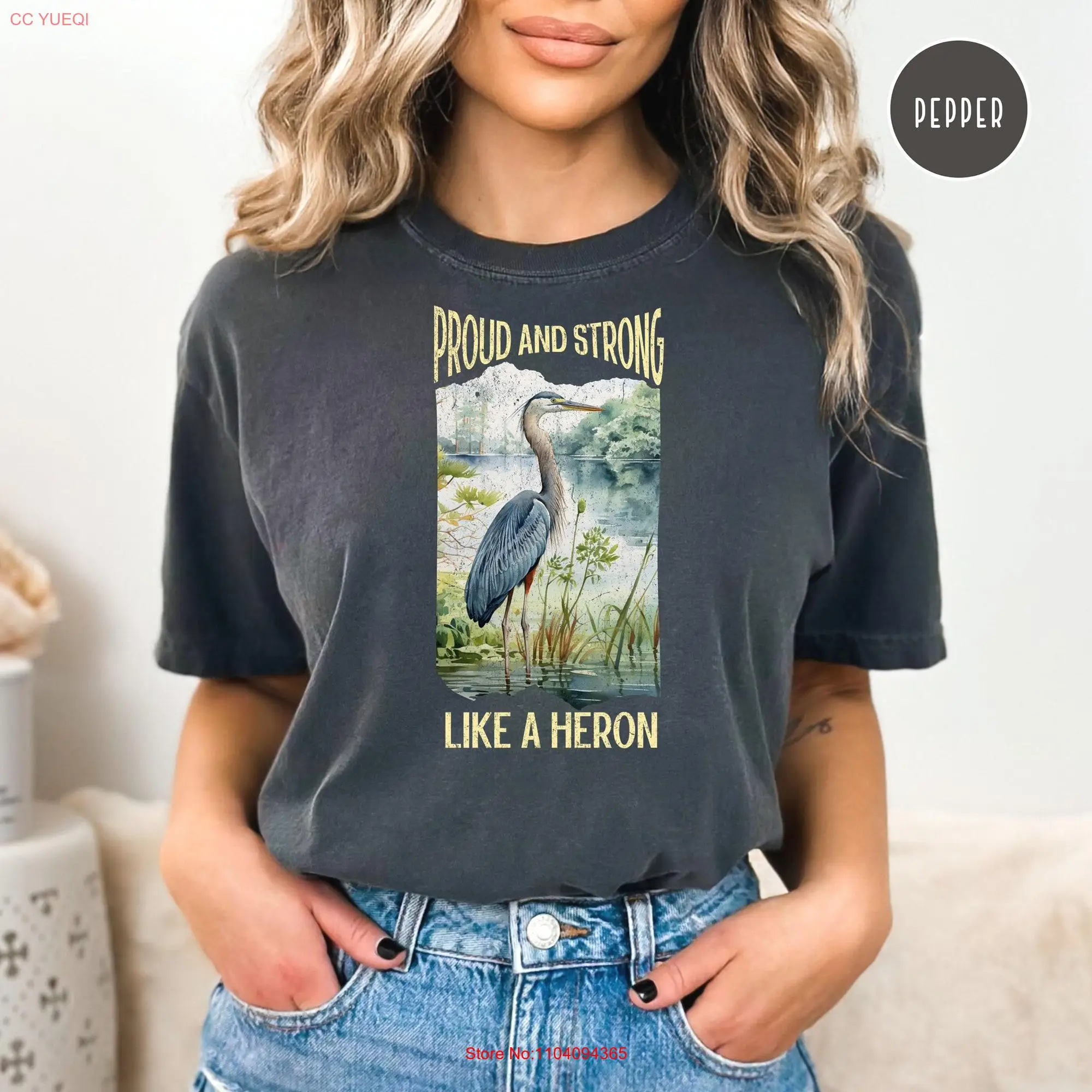 Heron Bird Grunge Style Comfort Colors T Shirt for Lover Nature Proud and Strong Hiking long or short sleeves