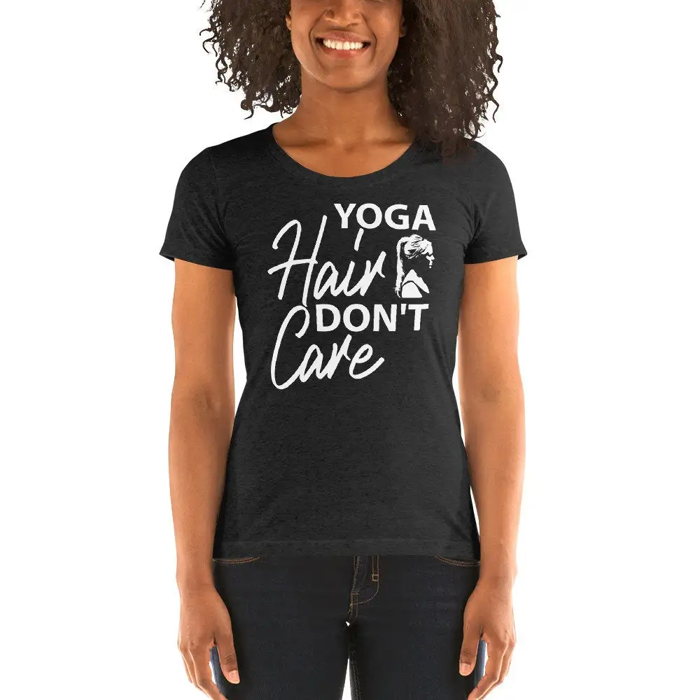 Yoga Hair Don'T Care Women'S Short Sleeve Tri Blend T Shirt Themed For Women Funny Tee Her Gift Idea