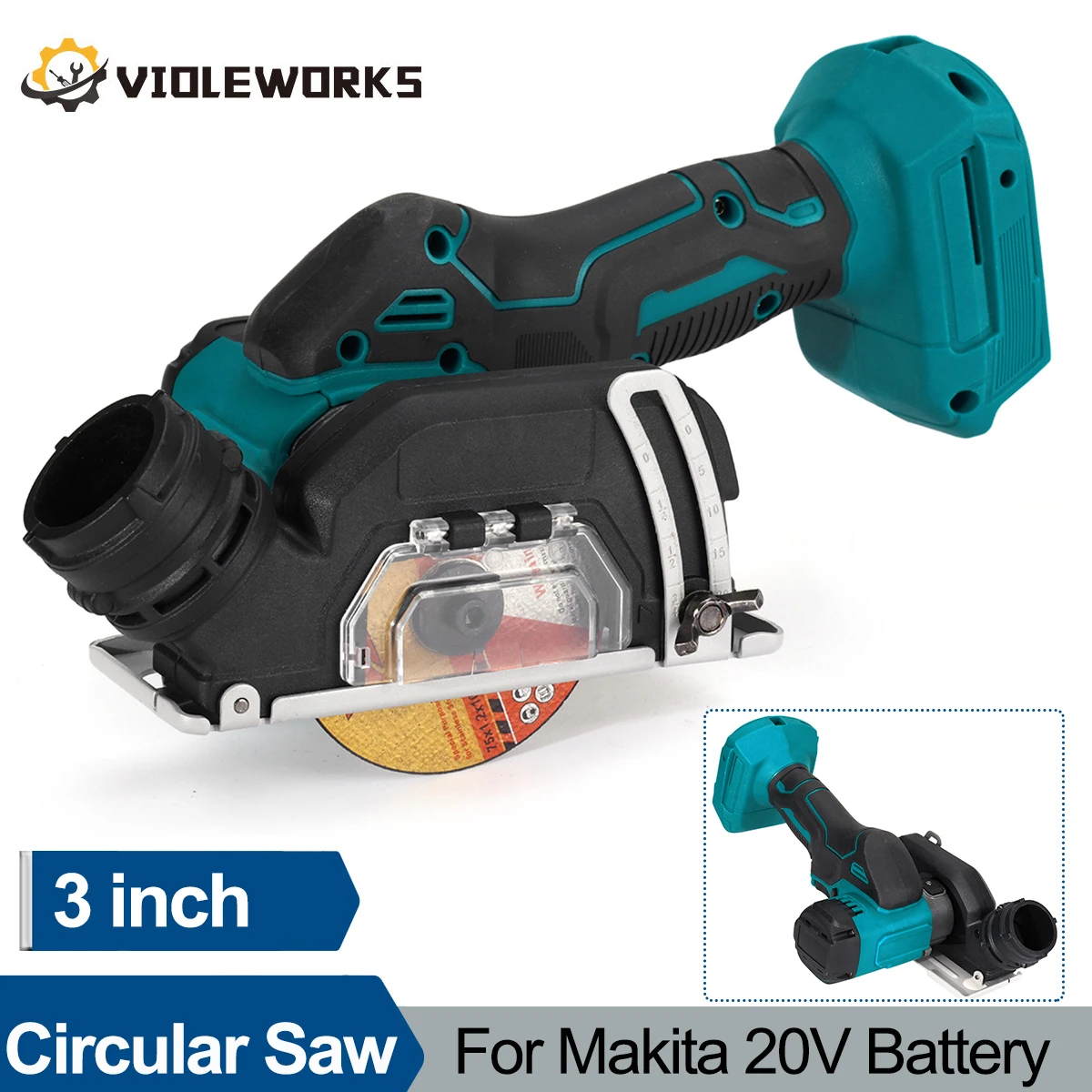 76mm Mini Compact Circular Saw Cordless Wood Tile Metal Cutting Machine with 2pcs Saw Blades for Makita 20V Battery