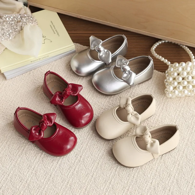 

Girls Mary Jane Shoes with Big Bow-knot Children Flats Leather Shoes for Party Wedding Kids Princess Shoes 2026 Spring Autumn