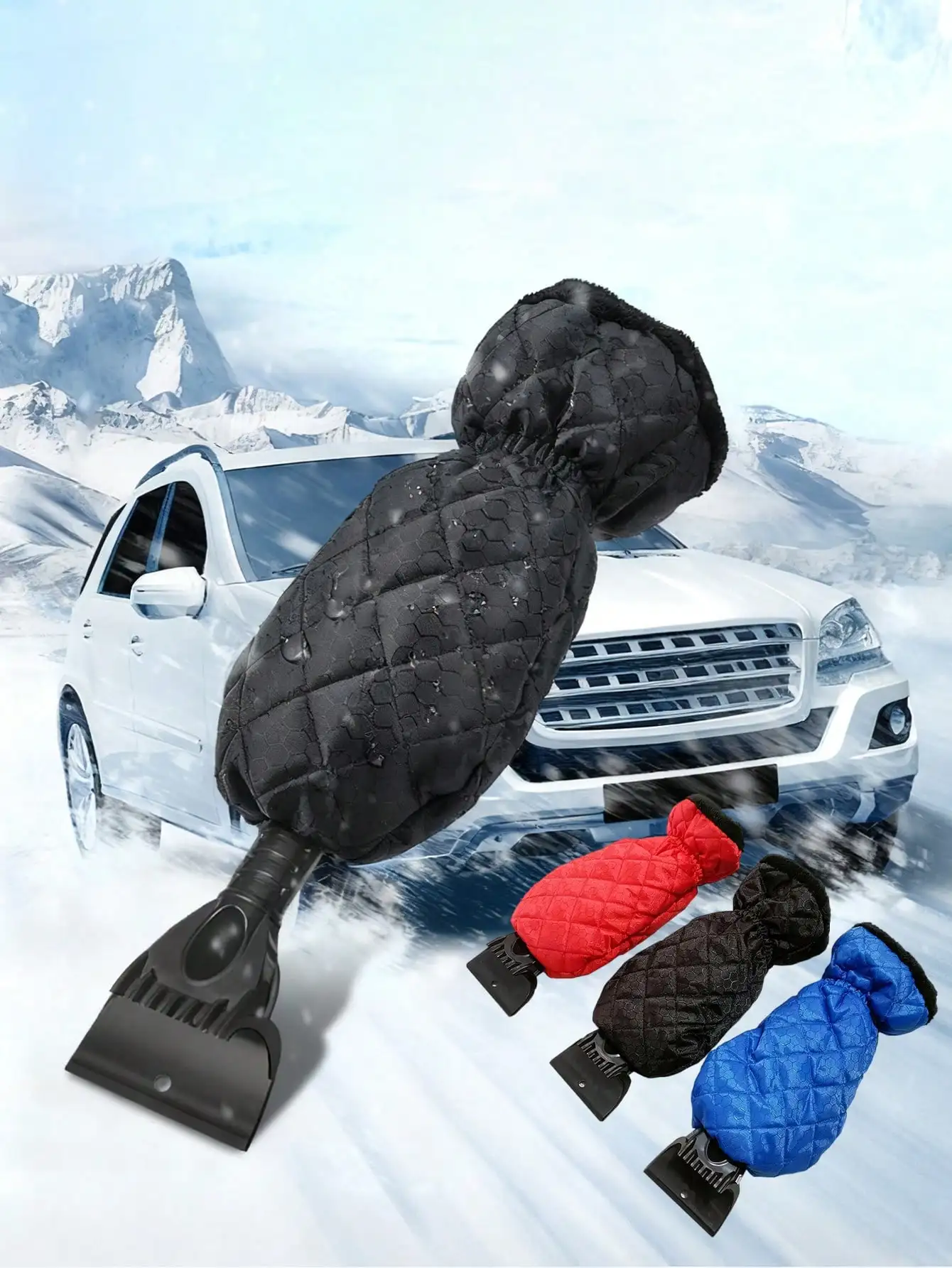 Car Ice Scraper with Warm Gloves - Integrated Snow Removal Tool, Portable Winter Ice Removal Essential