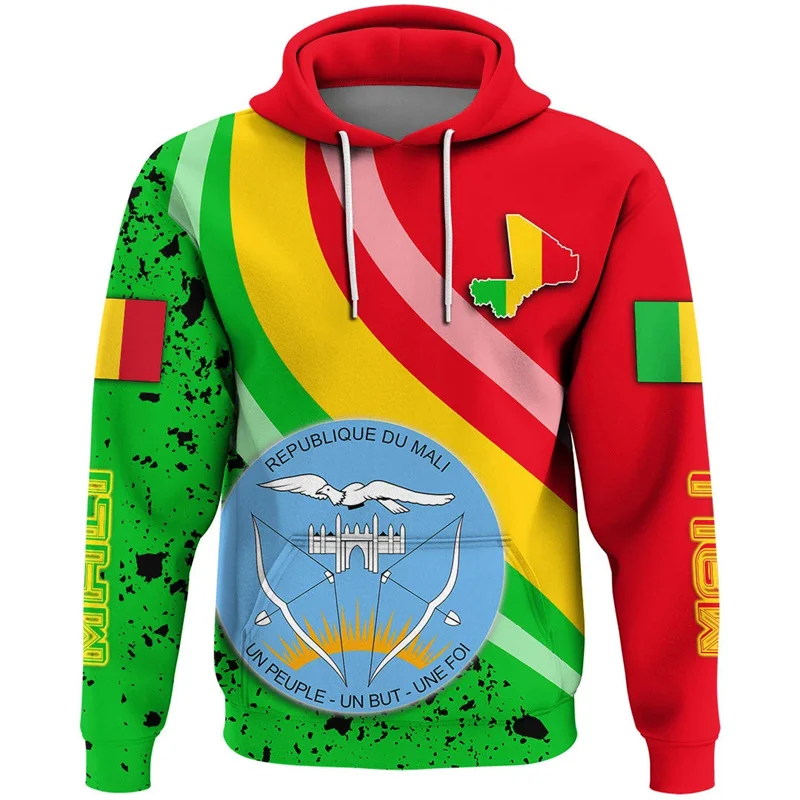 Harajuku 3D Republic-of Mali National Flag Print Hoodies Mali Coat Of Arms Graphic Hooded Sweatshirts Fashion Mens Clothing Tops