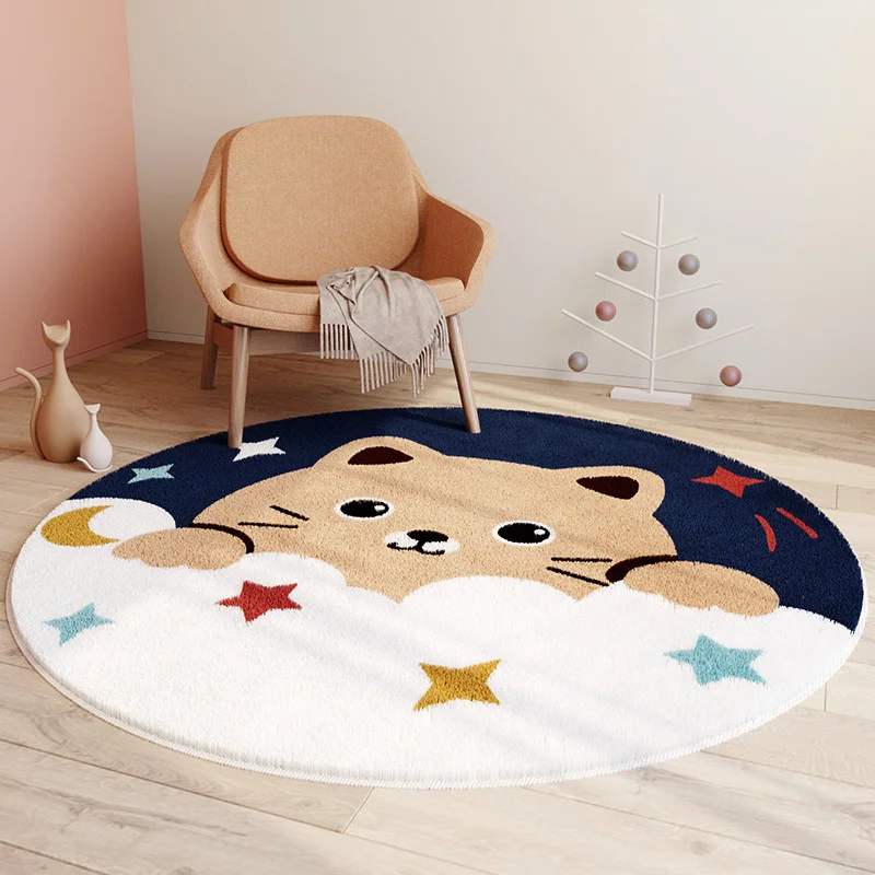 Modern Ins Thickened Largearea Living Room Carpet Round Cartoon Cute Soft Children Room Carpets Comfortable Easy Care Home Rug