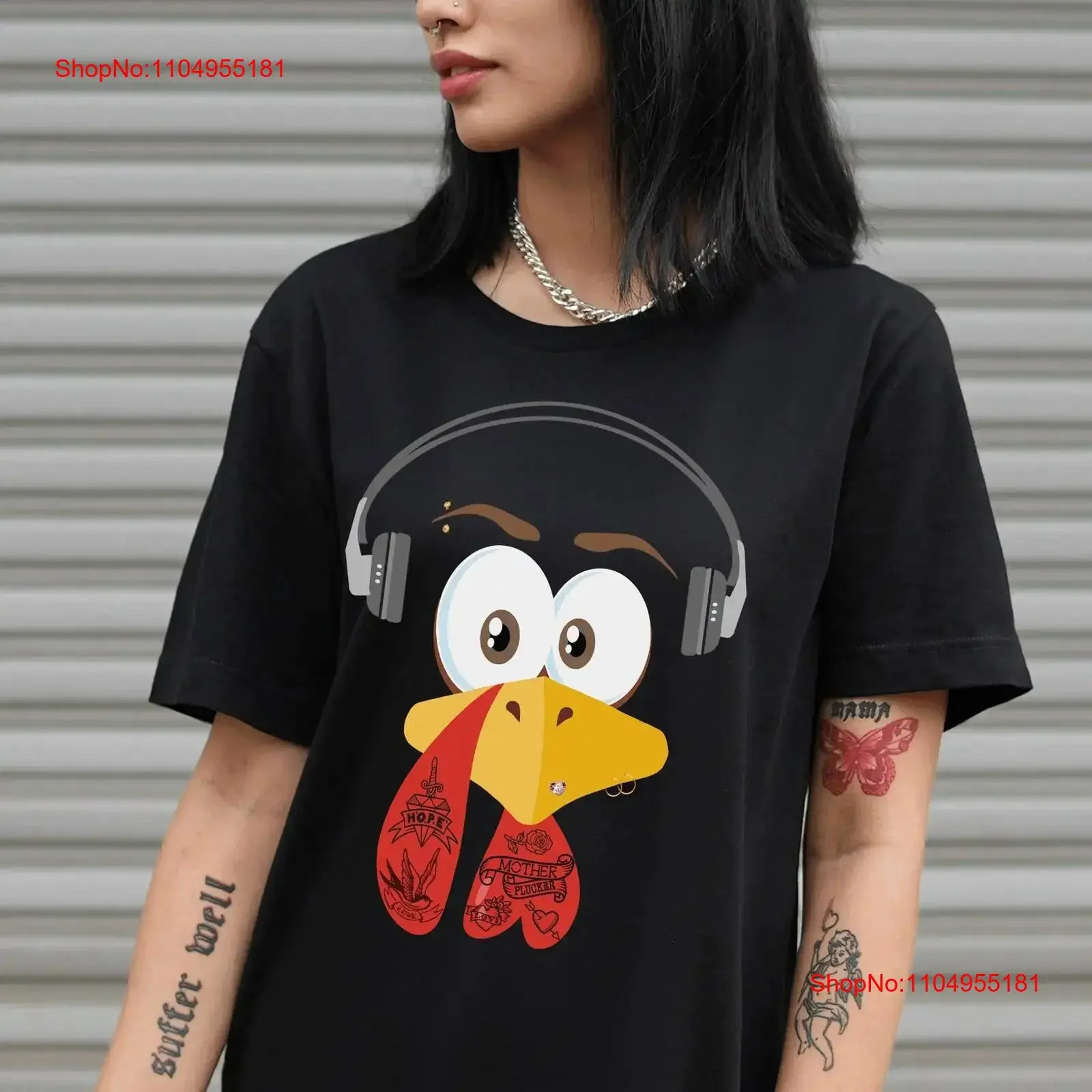 T-shirt avec visage de dinde, tatouage drôle, chemises assorties pour Thanksgiving, groupe familial, réunion de vacances, encré et percé, vintage lavé