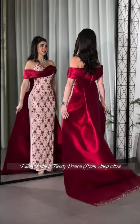 

Custom Burgundy Gorgeous Middle Eastern Evening Gown Beaded Crystal Appliqué Prom Dress Engagement Dress Wedding Party Dress ف