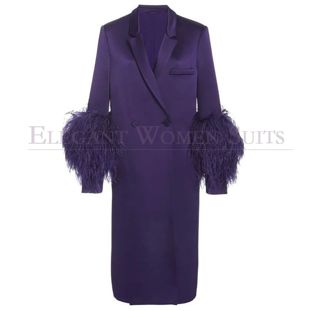 High Quality Double Breasted Women's Blazer Suits Fashion Feathers Long Jacket Coat Customized 1 Piece Outfits Cloting