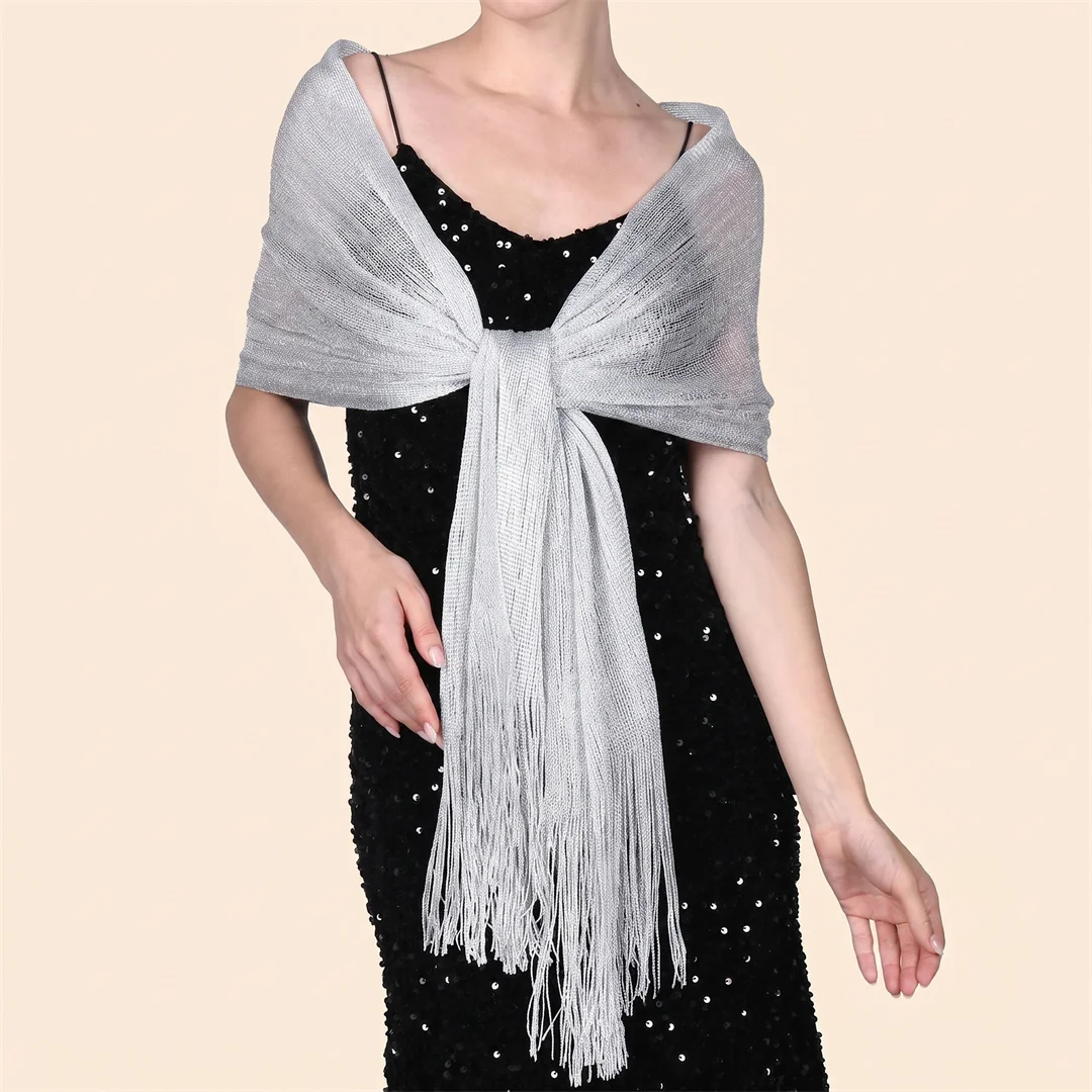 Fashion Bright Sunscreen Shawl Hijab Gold Silver Shiny Scarves For Women Lace Tassel Party Evening Dress Scarf